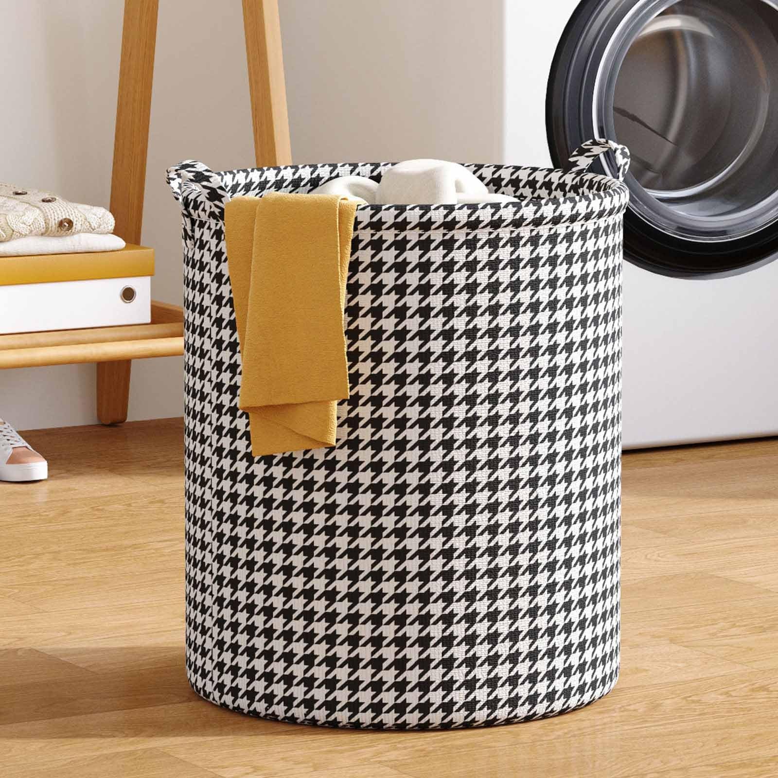 Laundry Basket with Handles,Blanket Basket Storage with Houndstooth,Foldable Fabric Bedroom Hamper,Dirty Clothes Hamper for Living Room,Baby Room (A)