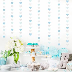 Light-Blue White-Silver Party-Decoration Heart Garland - 52ft Baby Boy Shower Birthday Streamers,Graduation Bachelorette Bridal Christmas Banner Decor Lasting Surprise