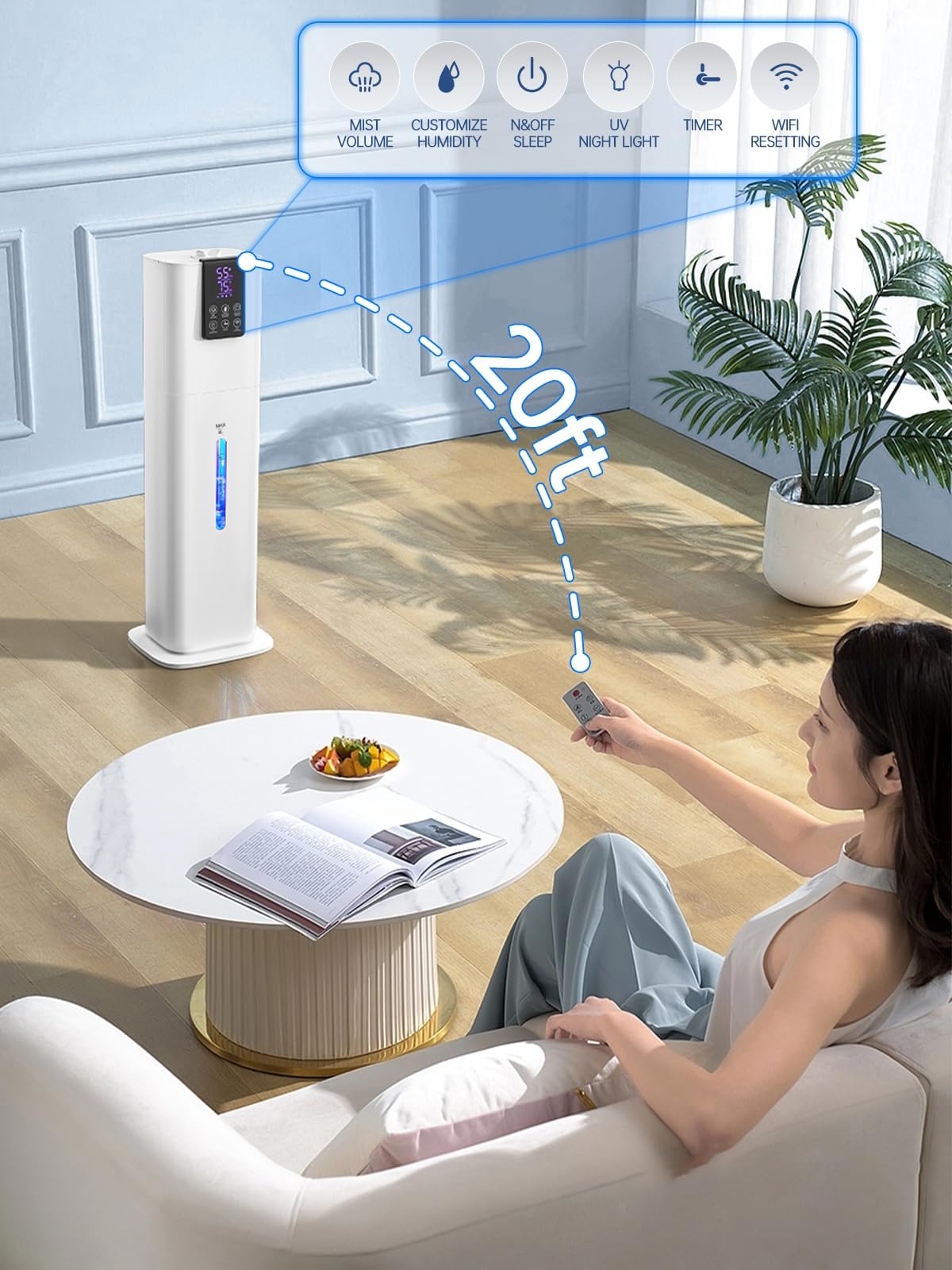 Smart Humidifiers for Bedroom Large Room,(8L) 2.1Gal Cool Mist Top Fill Diffuser Ambient Light, WIFI App & Remote Control, 3 Mist Modes, 12H Timer, 35dB Quiet Humidifier for Home Office Plant