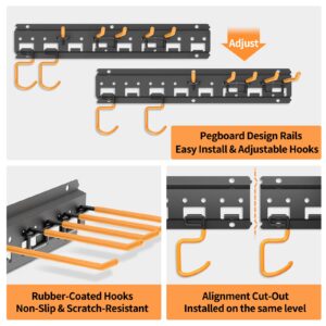 Unaikoo Garden Tool Organizer Wall Mount - Garage Storage and Organization Yard Tool Hanger with Adjustable Pegboard Hooks Shed Rack for Broom Mop Shovel Rake Trimmers, 48 inch Max 550lbs, Black