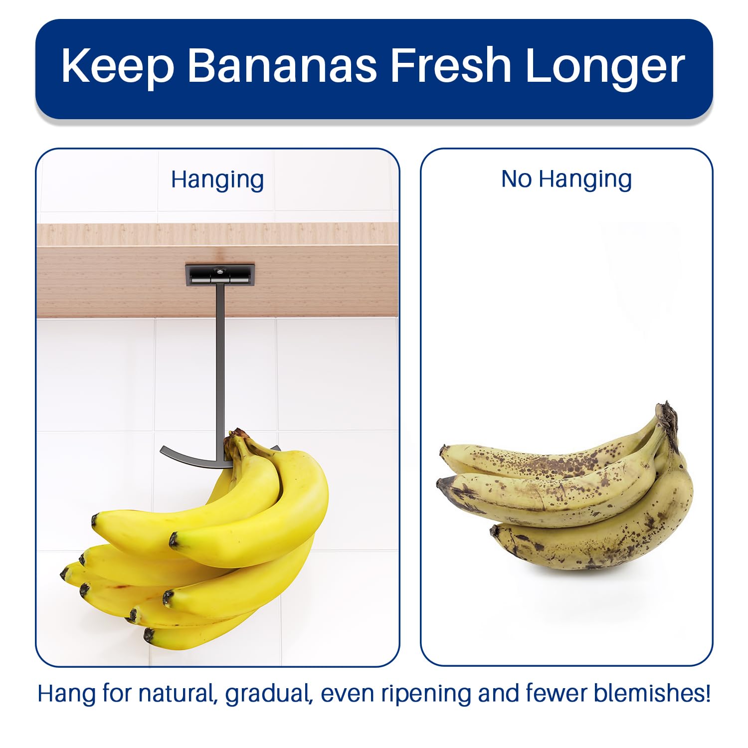 Josmimic Banana Hook Under Cabinet - Adhesive Banana Hanger Under Counter, Metal Banana Holder Stand for Hanging Bananas or Kitchen Utensil, Keeps Bananas Fresh, Black, 1 Pack