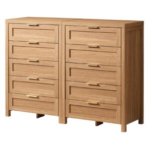 oakham home dresser for bedroom with 5 drawers, tall dresser with large storage space, modern wood storage chests of drawers for home, hallway, entryway, weathered oak 2 piece