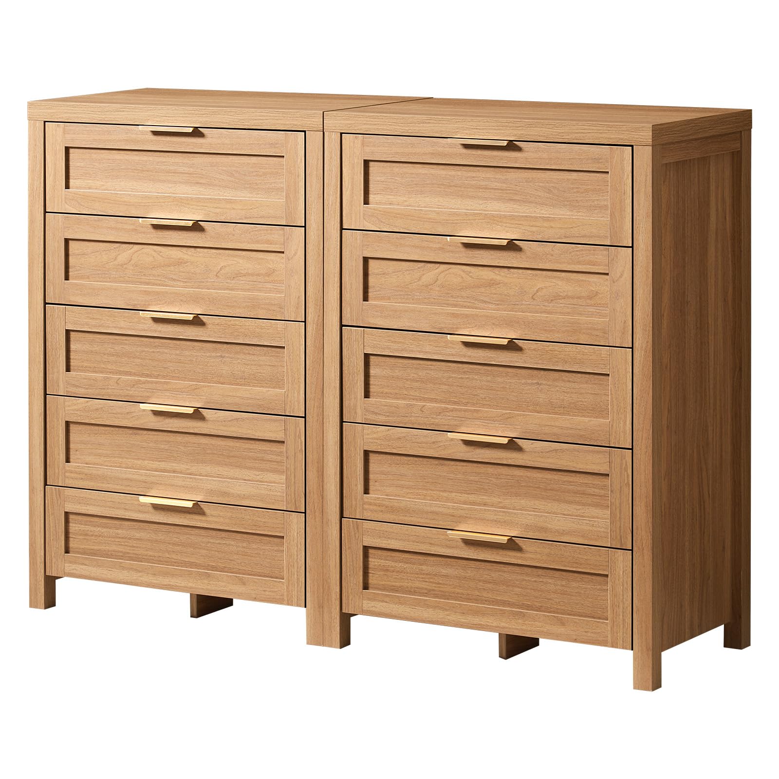 OAKHAM HOME Dresser for Bedroom with 5 Drawers, Tall Dresser with Large Storage Space, Modern Wood Storage Chests of Drawers for Home, Hallway, Entryway, Weathered Oak 2 Piece