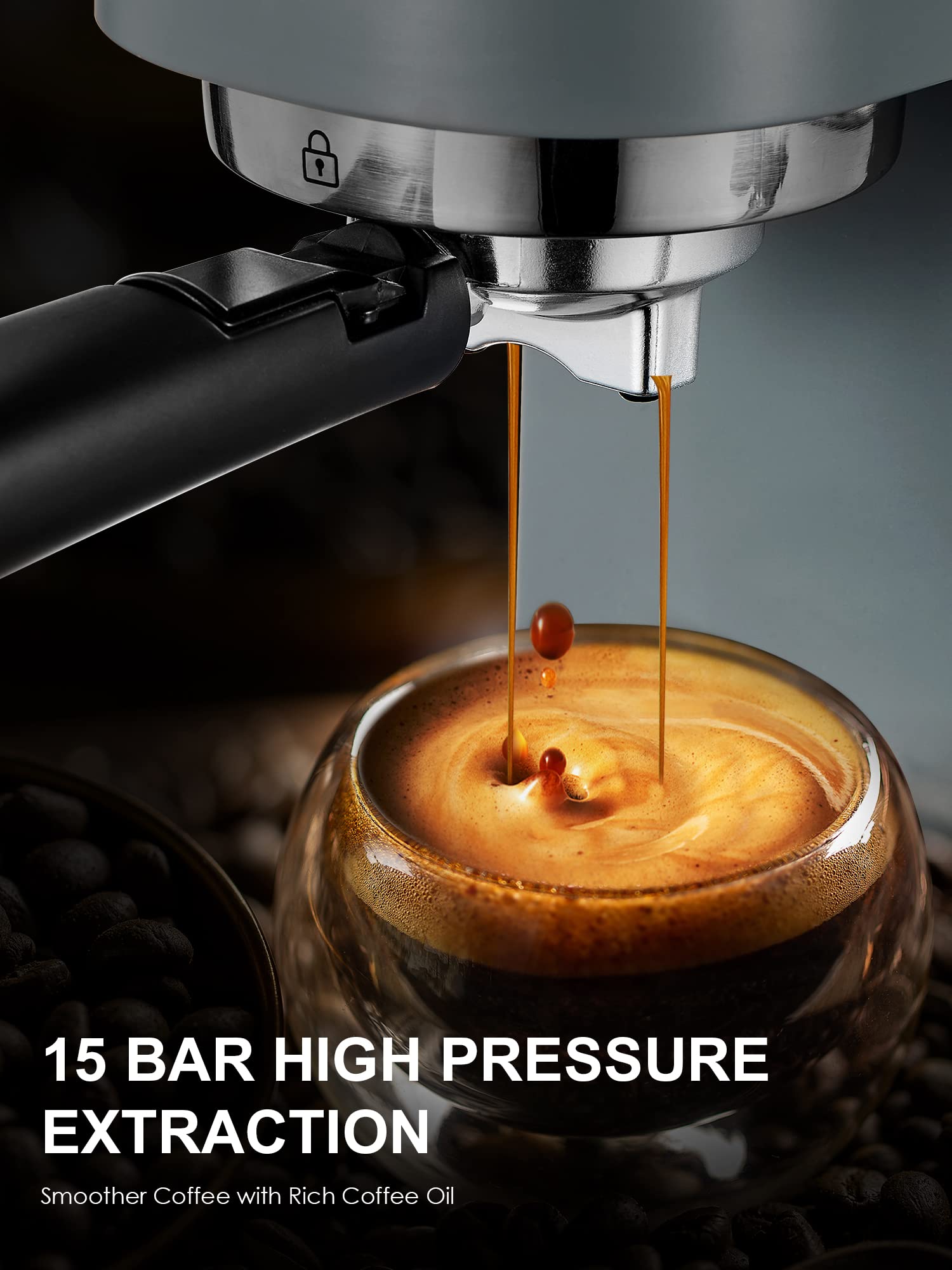 Ihomekee Espresso Machine Coffee Makers 15 Bar Cappuccino Machines with Milk Frother for Espresso/Cappuccino/Latte/Mocha (CM6927)