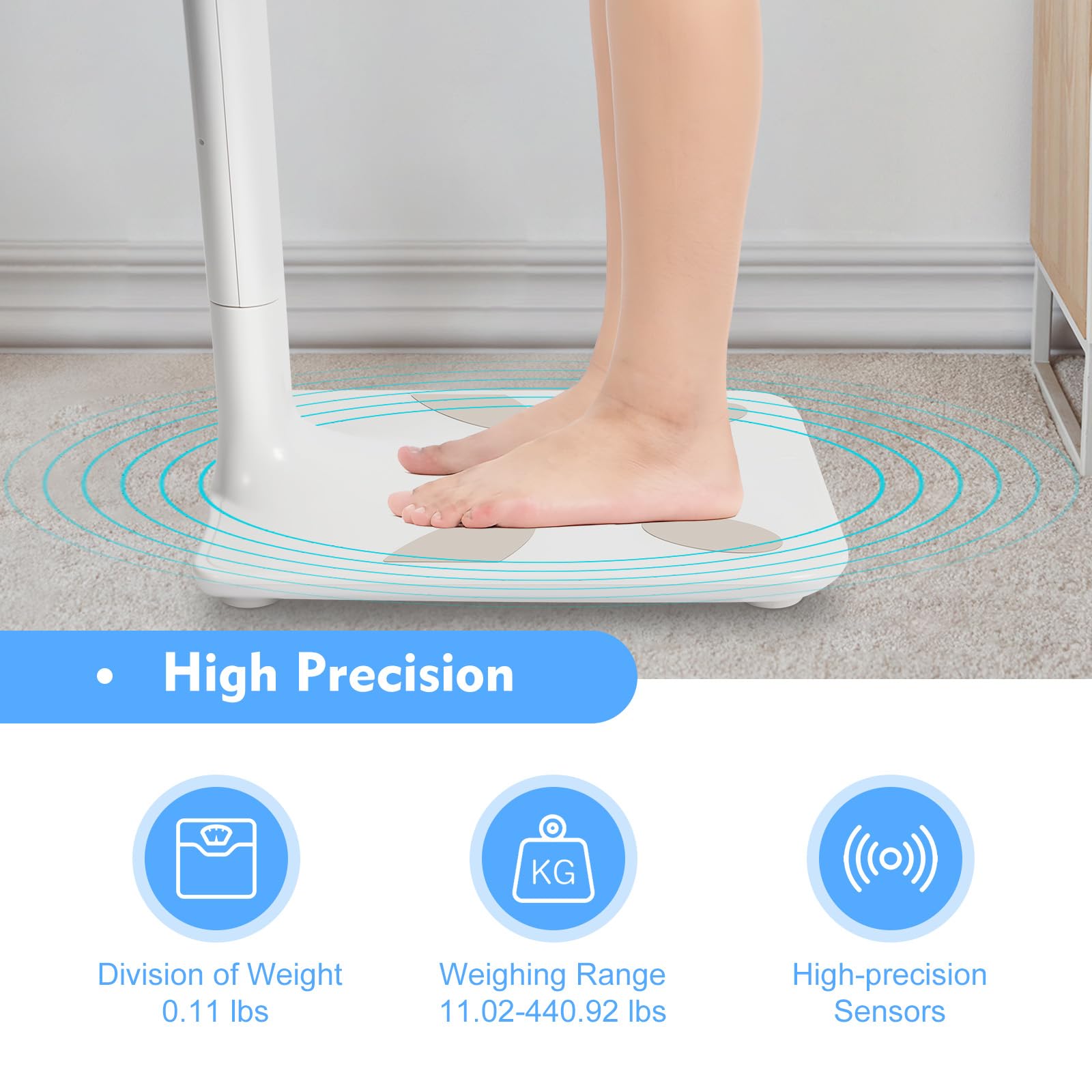 Ultrasonic Height and Body Fat Analyser 440 lbs Floor Standing Multifunction LCD Display Medical Electronic Height Body Mass Index BMI Measuring Scale for Clinic Doctors Physicians Schools