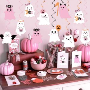 Halloween Ghost Hanging Swirl Decoration, Pink Halloween Ghost Boo Party Hanging Decorations for Halloween Boo Baby Shower, Halloween Birthday Decorations, Halloween Trick Or Treat Party Supplies