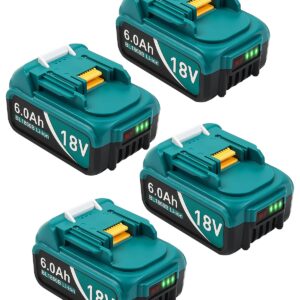 Twupixy Battery for Makita 18V Battery 6.0Ah, 4Pack Replacement Batteries Compatible with Makita 18 Volts Battery BL1860 BL1820 1830B 1840B 1850B, Fit with Original Makita 18V Battery Chargers Blue