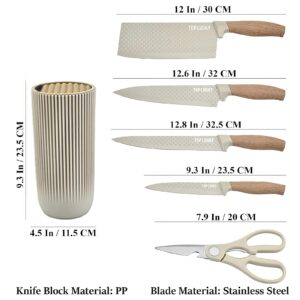 Kitchen Knife Set, 6 Pieces Professional Knife Set with Universal Knife Block, Super Sharp Knife Set with Ergonomic Handle, Non-Stick Stainless Steel Knife Block Set (Khaki)