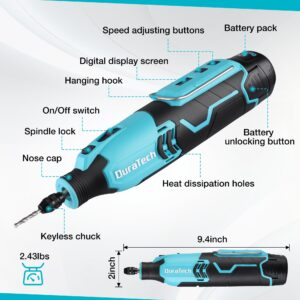 DURATECH Cordless Rotary Tool Kit, 12V Rotary Tool with 2.0Ah Rechargeable Battery, 5000-35000RPM 7 Variable Speed, 118PCS Accessories for Sanding, Polishing, Carving, Cutting, Drilling and DIY Crafts