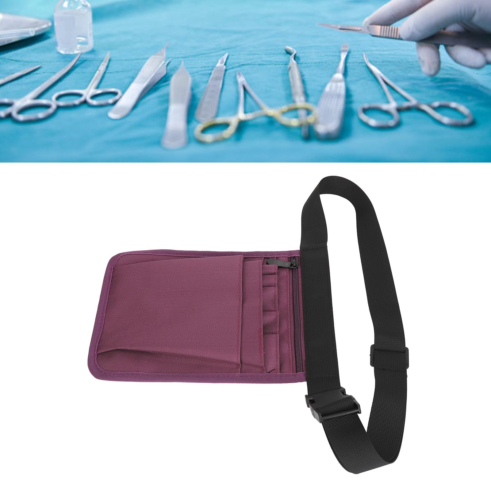 Nurse Utility Waist Organizer, Nylon Multi,Functional Large Capacity Fanny Pack for Medical Professionals, Ideal for Stethoscopes, Scissors, and More, Black (Purple)