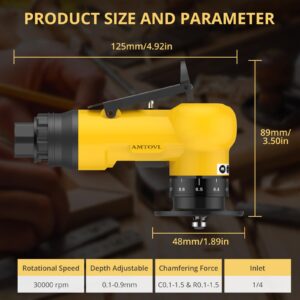 AMTOVL Air Chamfer Tool, Mini Pneumatic Chamfering Machine, 30000 RPM Pneumatic Chamfering Tool, 45 Degree Air Beveling Machine with 1/4 Inch Air Inlet for Metal, Wood, Acrylic Deburring and Trimming