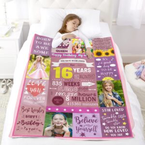 Kendt Personalized 16th Birthday Blanket with Photos,16 Year Old Birthday Gifts for Girl,Custom 16th Birthday Gifts for Girls, Daugther, Sister,Besties,Birthday Decorations(Pink Blanket)