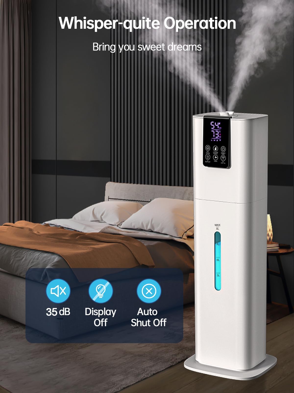 Smart Humidifiers for Bedroom Large Room,(8L) 2.1Gal Cool Mist Top Fill Diffuser Ambient Light, WIFI App & Remote Control, 3 Mist Modes, 12H Timer, 35dB Quiet Humidifier for Home Office Plant