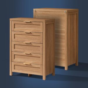 OAKHAM HOME Dresser for Bedroom with 5 Drawers, Tall Dresser with Large Storage Space, Modern Wood Storage Chests of Drawers for Home, Hallway, Entryway, Weathered Oak 2 Piece