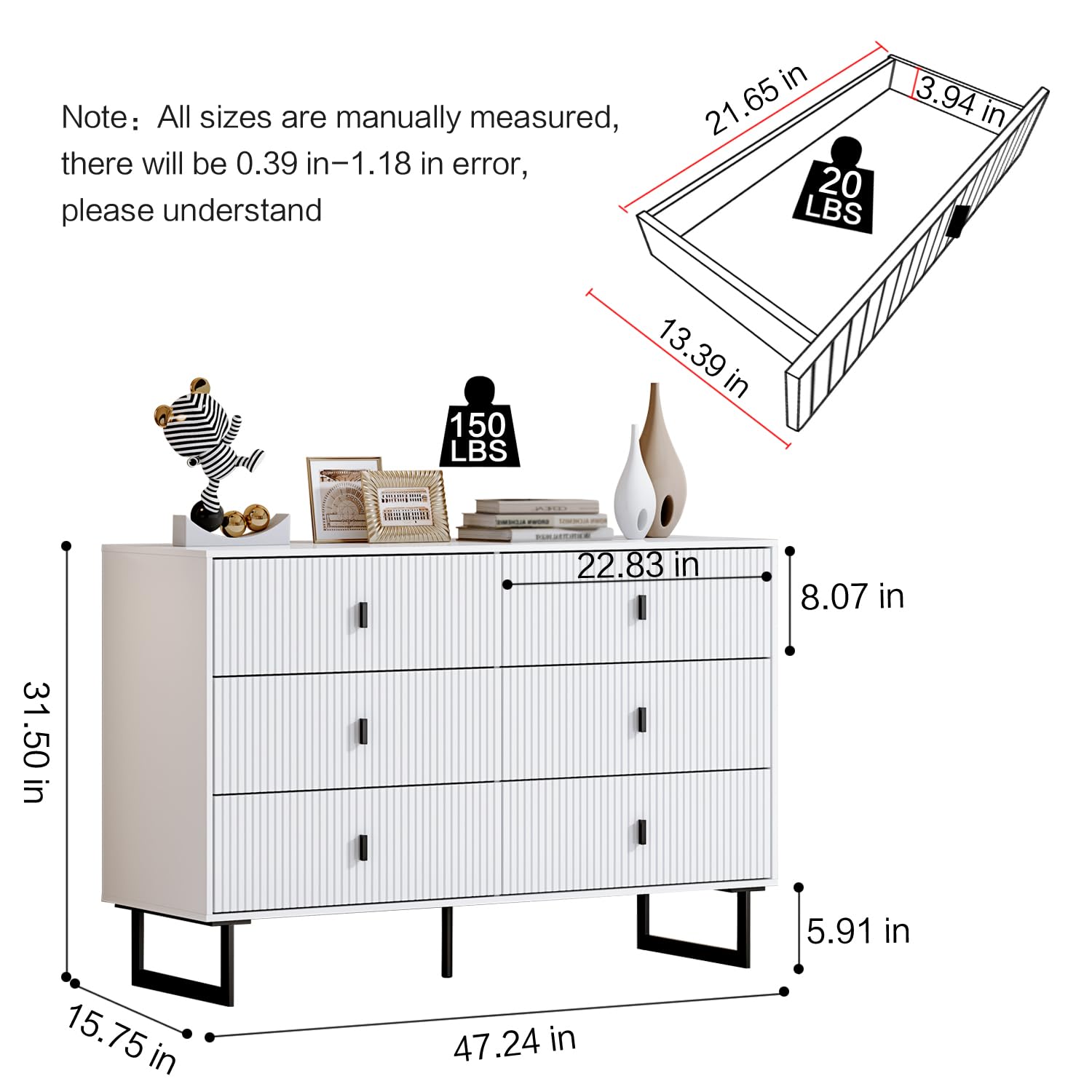 Chrangmay Chest of Drawers with 6 Drawers,Deep Drawers,Clothes Organizer,Large Storage Cabinet for Living Room, Bedroom,Hallway,with Anti-Tipping Device