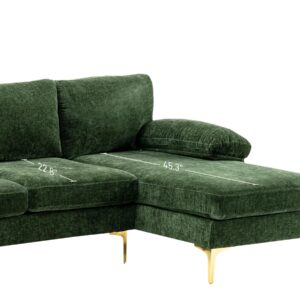 ONEMMLION U-Shaped Sectional Sofa Couch for Living Room, 4 Seat Sofa L-Shaped Chenille Sleeper Couch Set with Double Chaise Lounge,110.6 inches (Green)