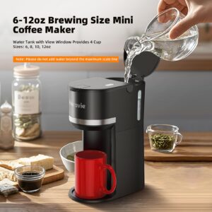 Horavie Mini Single Serve Coffee Maker for K Cup and Ground Coffee, Fast Brew One Cup Coffee Machine with Descaling Reminder and Water Window, 6 to 12 oz. Brew Sizes, Black