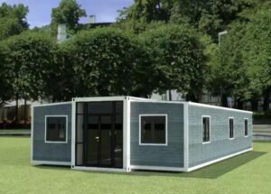 elegant prefabricated 30ft house with spacious living area, 3 bedroom,fully equipped bathroom,modern kitchen and steal frame construction- ideal mobile home for comfortable living.