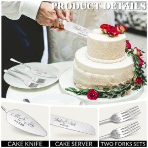 Cake Cutting Set for Wedding, Personalized Stainless Steel Cake Knife and Server Set, Vintage Engraved Pastry Pie Server Cake Pizza Cutter for Wedding, Birthday, Anniversary, Bridal Gift(Silver)