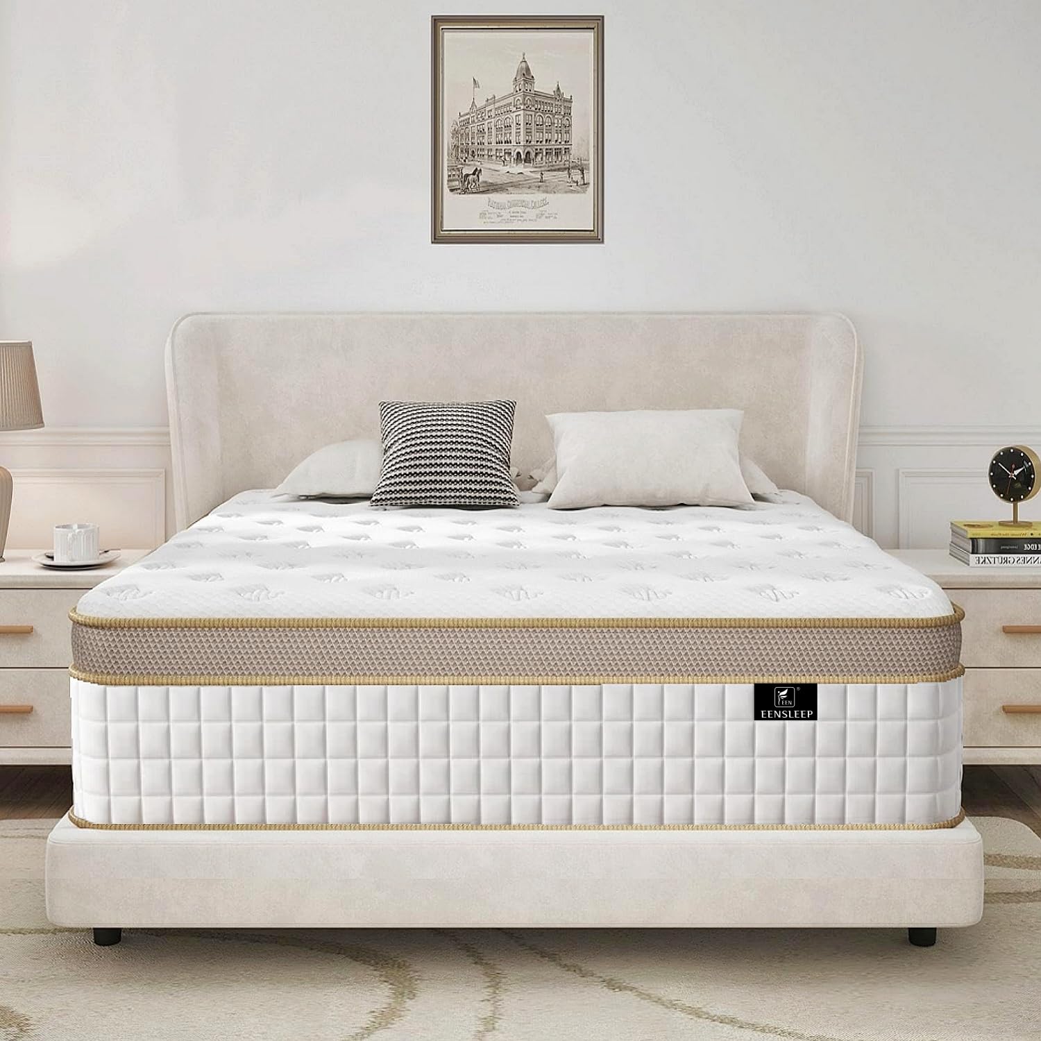 EEN EEN SLEEP King Size Mattress, Upgrade Strengthen Firm 14 Inch Hybrid King Mattress in A Box, Mattress King Size with High Density Memory Foam and Independent Pocket Springs, Strong Edge Support