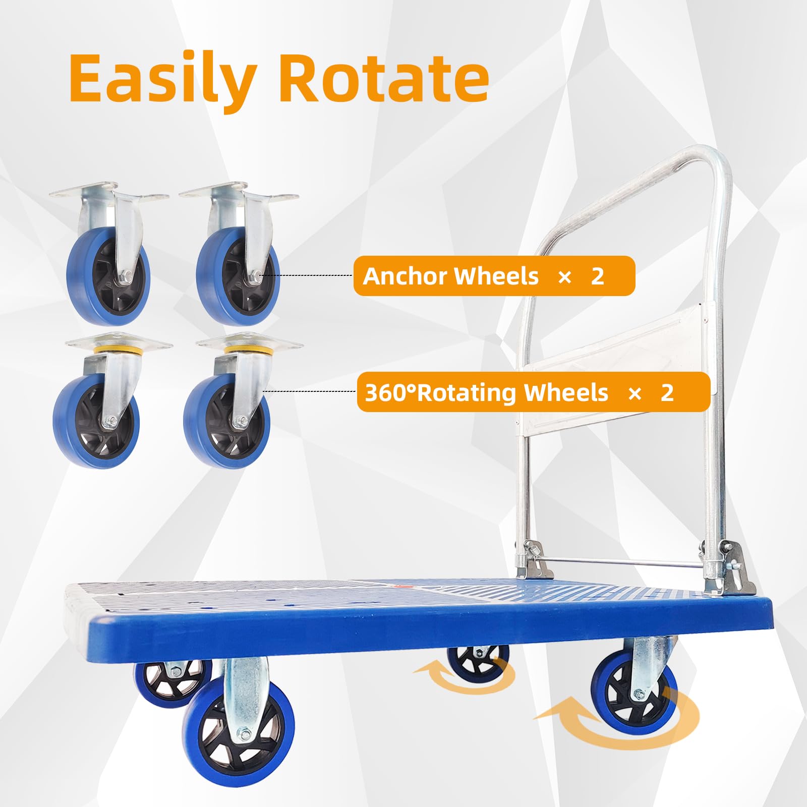 660lbs Foldable Dolly Cart with 4 Swivel Wheels Heavy Duty Platform Hand Truck Moving Flatbed Cart Push Cart for Groceries, Warehouse