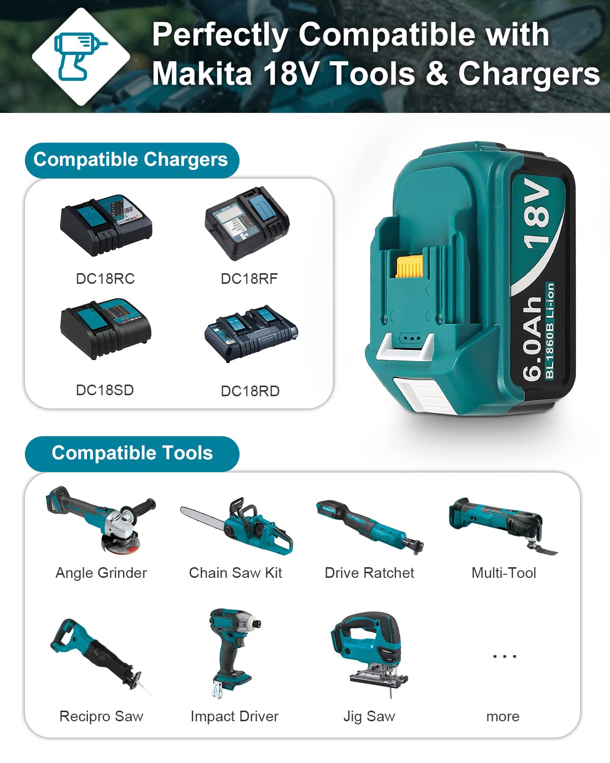 Twupixy Battery for Makita 18V Battery 6.0Ah, 4Pack Replacement Batteries Compatible with Makita 18 Volts Battery BL1860 BL1820 1830B 1840B 1850B, Fit with Original Makita 18V Battery Chargers Blue