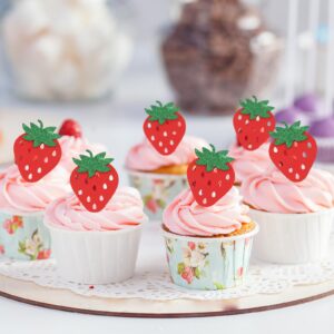 iNINGER Strawberry 5th Birthday Candle,Strawberry Number Happy Birthday Cake Topper Glitter Strawberry Cake Pick for Fruit Theme Baby Shower Kids Birthday Party Strawberry Cake Decorations Supplies