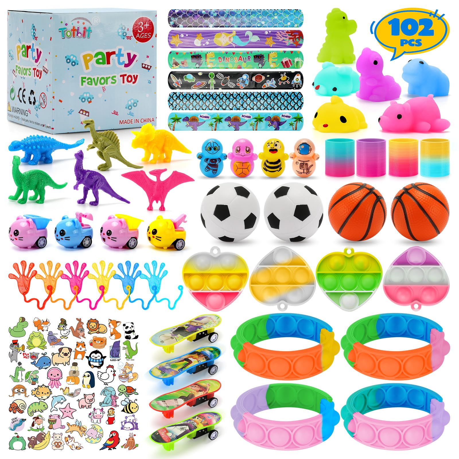 102 Pcs Party Favors Toys for Kids 4-8 8-12 3-5, Treasure Chest Box Toys Classroom Carnival Prizes Small Bulk Pop Fidget Toys Pack Pinata Stuffers Birthday Gifts Goodie Goody Candy Bags Fillers