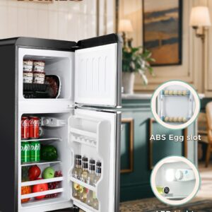 Anypro 3.2 Cu.Ft Compact Refrigerator Mini Fridge with Freezer, Retro Double Door Small Fridge with Freezer, 7 Level Thermostat & Removable Shelves, Small Refrigerator for Dorm, Office, Bedroom, Black