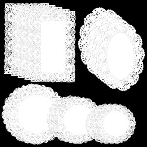 150pcs paper doilies assorted sizes white lace paper doilies disposable doily rectangle round paper doilies for dessert trays tables furniture buffet cake fried food wedding party tableware decor