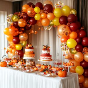 Kelfara Fall Balloons 80PCS 12 inch Orange Yellow Burgundy and Gold Confetti Latex Balloons with Ribbons for Fall Baby Shower Birthday ThanksGiving Pumpkin Themed Party Decorations