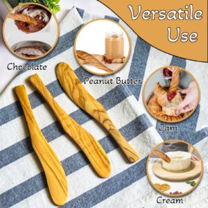 FHUMMYBT 3PCS Olive Wooden Butter Knife, 6.8 Inch Jam Spreader Knives, Jelly Cheese Spreaders, Cream Spreader, Condiment and Sandwich Knife, Mini Spatulas for Breakfast Dessert