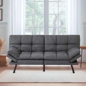 muuegm futon sofa bed futon couch leather futon memory foam futon couch, faux leather futon couch modern loveseat daybed sofa for living room, bedroom, office, dark grey