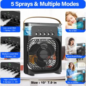 Portable Air Conditioners - Small Portable AC Quiet Personal Air Cooler,USB Powered Mini Desktop Cooling Misting Fan, 1/2/3 H Timer, 3 Speeds,360°Adjustment,for Office, Home, Room,Desk,Car - Black