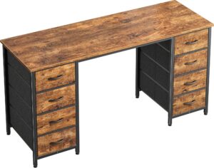 huuger 47 inch computer desk with 8 drawers, office desk work desk for home office, study, gaming desk with fabric drawers, large storage, rustic brown