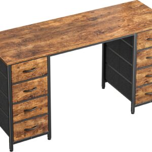 Huuger 47 Inch Computer Desk with 8 Drawers, Office Desk Work Desk for Home Office, Study, Gaming Desk with Fabric Drawers, Large Storage, Rustic Brown