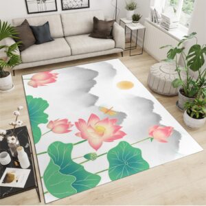 lotus lotus leaf rugs,vintage ink painting living room carpet washable flannel with non-slip carpet bedroom dining room office entrance2 x 6ft