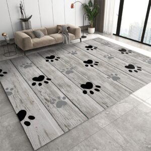 jelaixo cartoon 3'x2' rug - dog paw prints nursery rug, wooden board durable foldable large area rugs for kids boys and girls room