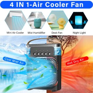 Portable Air Conditioners - Small Portable AC Quiet Personal Air Cooler,USB Powered Mini Desktop Cooling Misting Fan, 1/2/3 H Timer, 3 Speeds,360°Adjustment,for Office, Home, Room,Desk,Car - Black