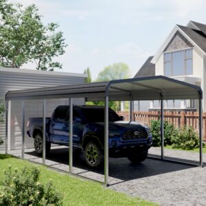 repick heavy duty metal carport with galvanized steel roof and metal carport kits, outdoor carport canopy enhanced base, multi-purpose extra large car shelter for car, suv, truck and boats (12x20 ft)