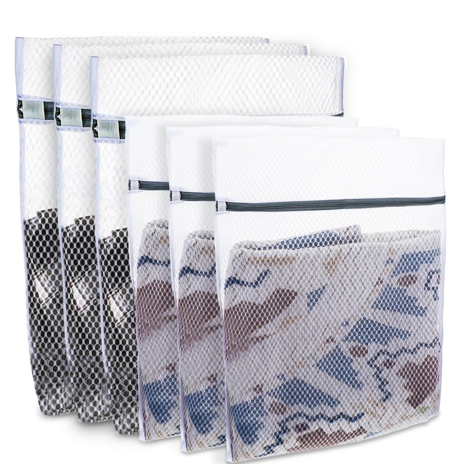 6 Pack Laundry Bag Mesh Laundry Bags,Durable Zipper Mesh bag Mesh Wash Bags Lingerie Bags for Washing Delicates Laundry Bags(3 Large 16 x 20 Inches, 3 Medium 12 x 16 Inches)