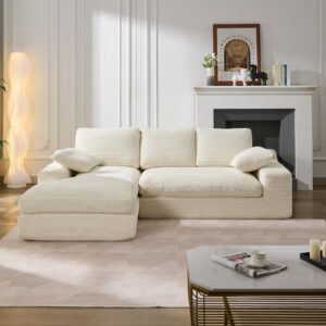 Oversized Modular Sectional Sofa Couch, No Assembly Required Sleeper Sofa, Corduroy Upholstered Cloud Couch, Convertible L Shaped Couch for Living Room, Free Combination (White)