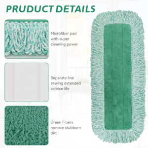 Dust Mop Pads for Rubbermaid Commercial Microfiber Dust Mop - 18 inch Mop Head Replacement with Fringe - Reusable Wet & Dry Cleaning Flat Mop System 18" 17" Refill for Multi-Surface Floor - 4 Pack