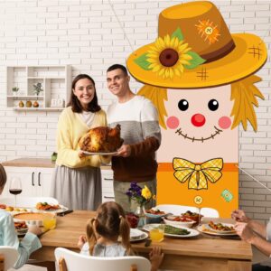 Thanksgiving Door Cover Fall Scarecrow Shape Door Decorations Harvest Autumn Door Backdrop Sunflower Scarecrow Banner Backdrop for Autumn Home Decor Fall Photo Booth Props