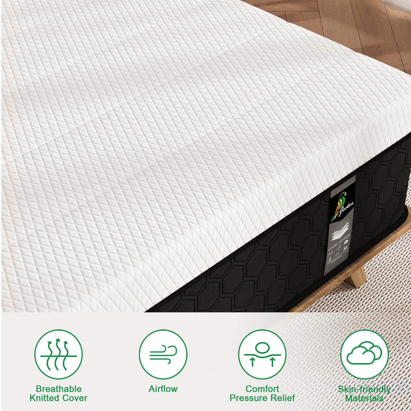 JEEKEA 14 inch King Size Mattress in a Box - 14 Inch Memory Foam King Size Bed Mattress - Hybrid Mattress King for Back Pain Relief - Medium Firm Mattress with Motion Isolation & Strong Edge Support