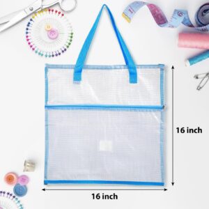 Cosblank 16.1x16.1inches Sew Project Bag Jumbo Sew Quilting Bag for Quilters and Crafter Portable and Organized Craft Storage Mesh Vinyl Zipper Storage Bag for Art Craft and Wearable Craft