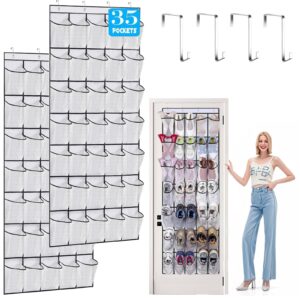 2pcs over the door shoe organizer with 35 large clear mesh pockets, sturdy oxford cloth hanging shoe rack, for entryway bedroom bathroom pantry shoe storage