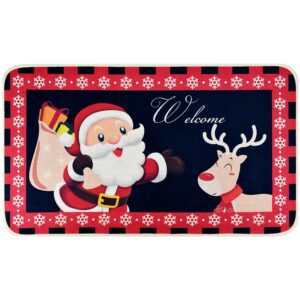 vanleonet christmas welcome decorative doormat,cute santa claus welcome door mats for front door,non-slip winter xmas holiday front porch rugs, indoor outdoor entry doormats floor mats,29 x 17 inch