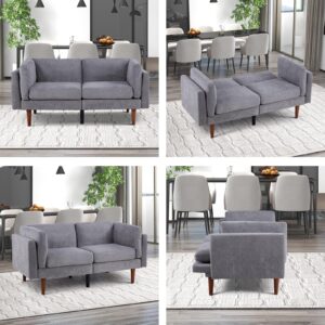 EBELLO Futon Sofa Bed, Soft Chenille Sleeper Loveseat Sofa, Mid Century Modern Futon Couch, Small Sofa Couch for Small Space Living Room, Grey