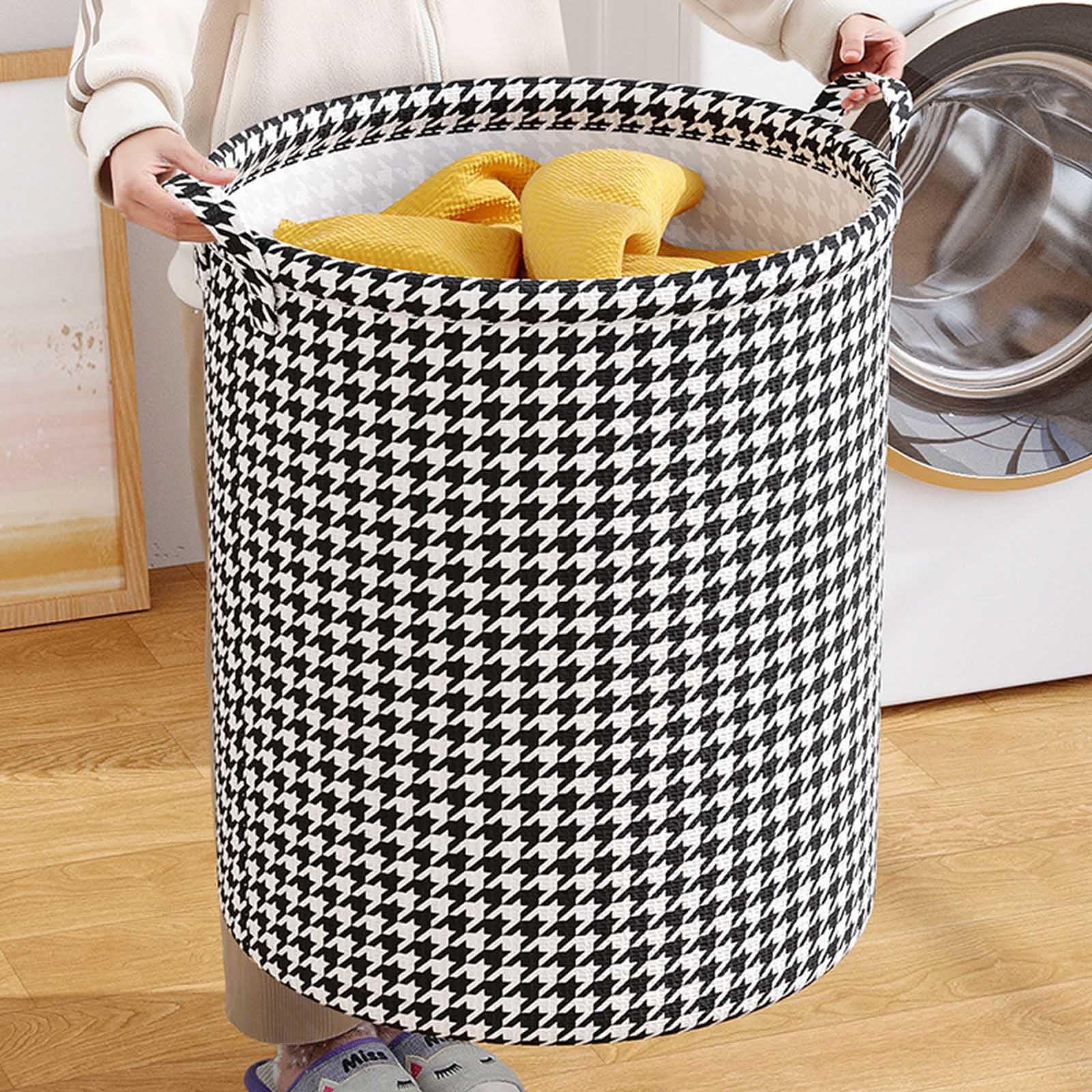 Laundry Basket with Handles,Blanket Basket Storage with Houndstooth,Foldable Fabric Bedroom Hamper,Dirty Clothes Hamper for Living Room,Baby Room (A)